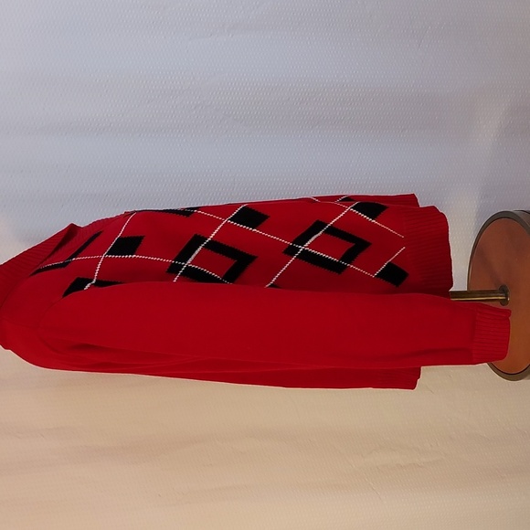 Liz Claiborne Women Sweater Red Black Argyle Shawl Collar Buttons Size 2X Preppy - Picture 4 of 11
